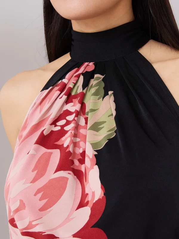 Floral Placement Mock Neck Halter Top - Image 5