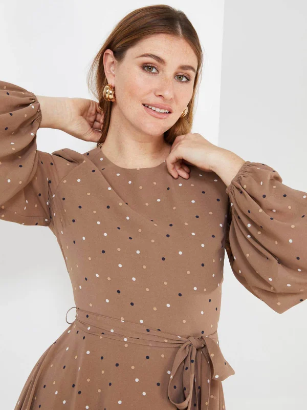 Dot Print Chiffon Fit & Flare Dress - Image 3