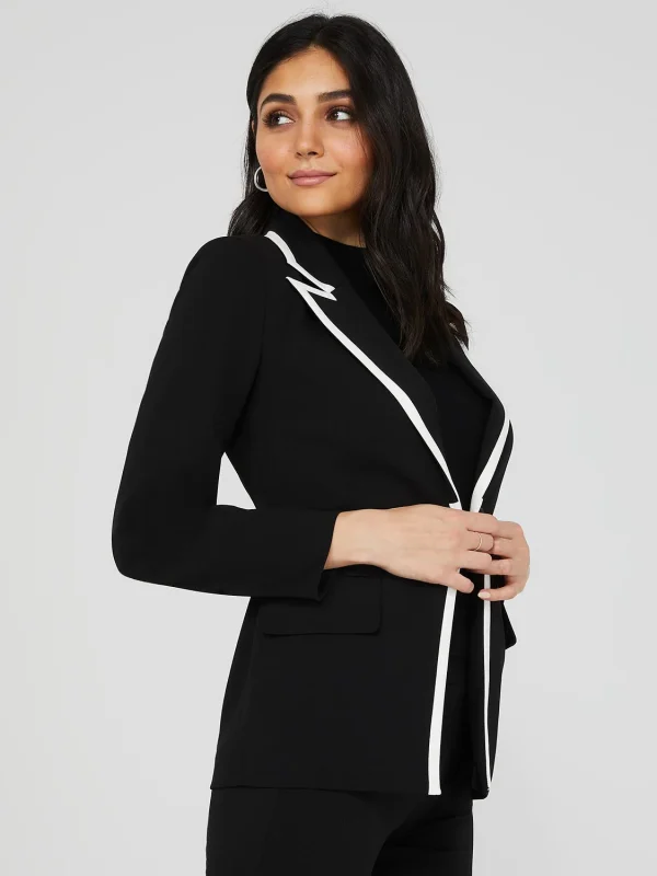 One-Button Contrast Trim Blazer - Image 4