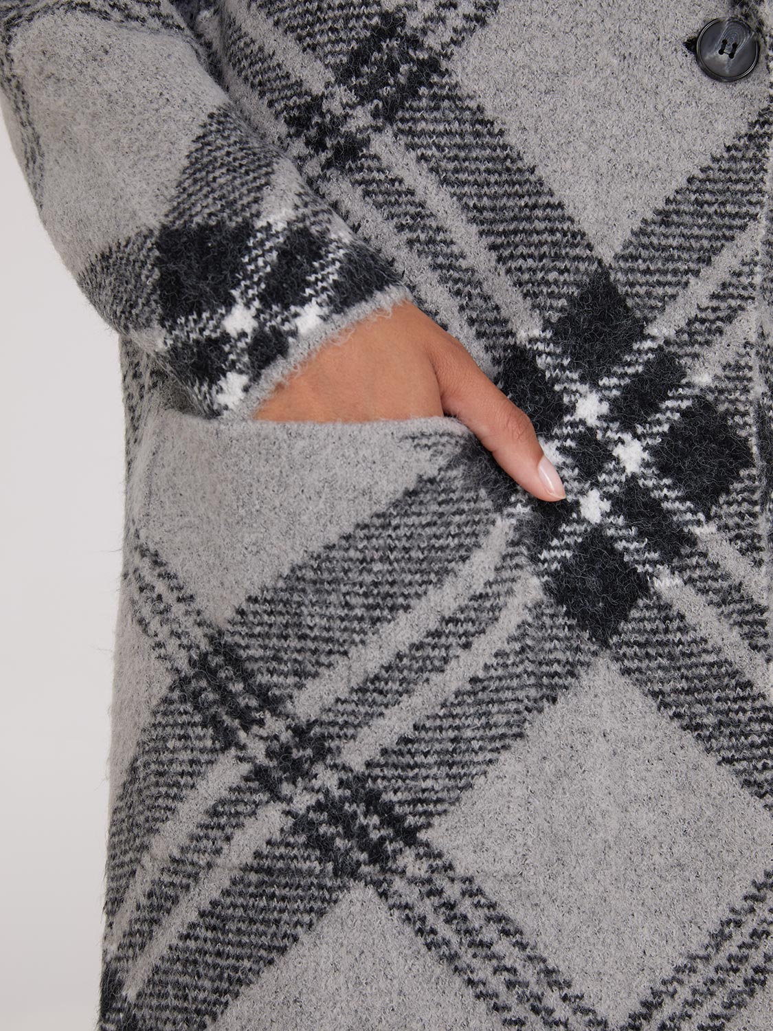 Plaid Notch Collar One-Button Duster - Image 3