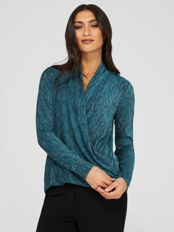 Textured Glitter Velvet Crossover Top - Image 3