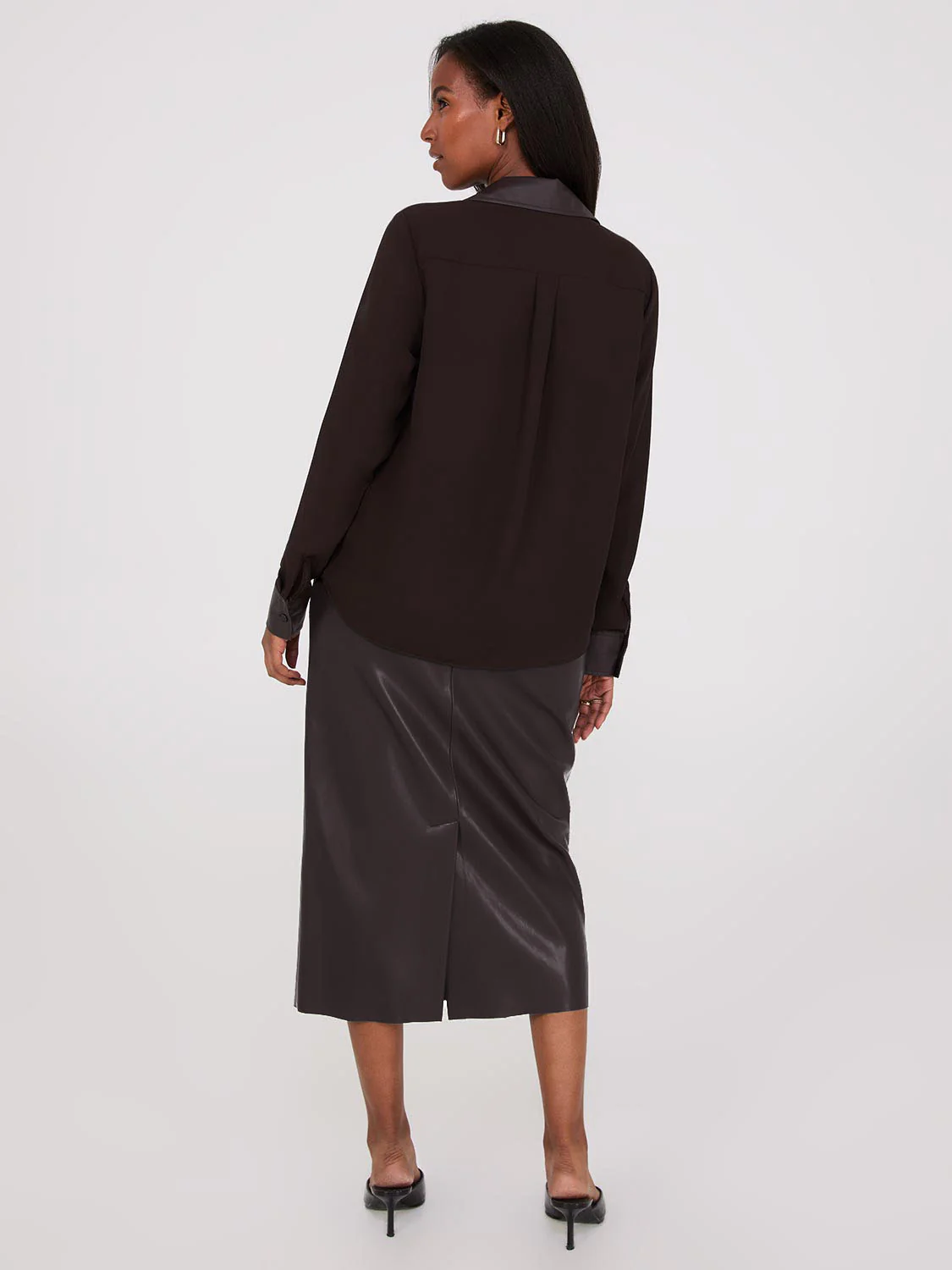 Chiffon Blouse With Faux Leather Details - Image 4