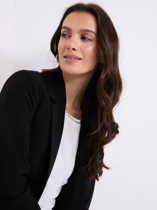 3/4 Ruched Sleeve Crepe Blazer - Image 15