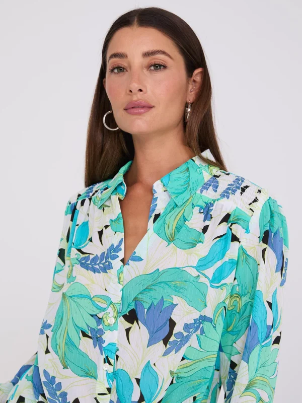 Printed Button-Front Blouse With Tie Front - Image 3