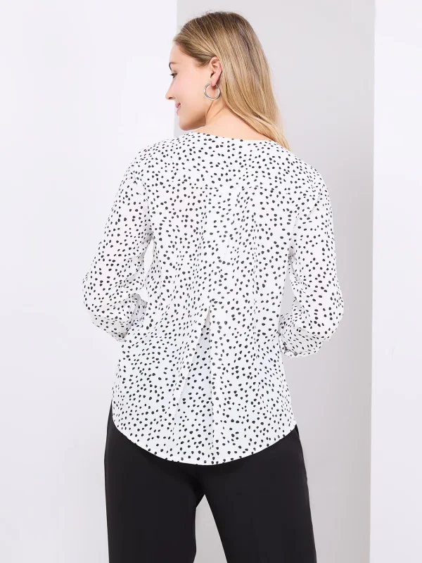 Printed V-Neck Long Sleeve Popover Blouse - Image 5