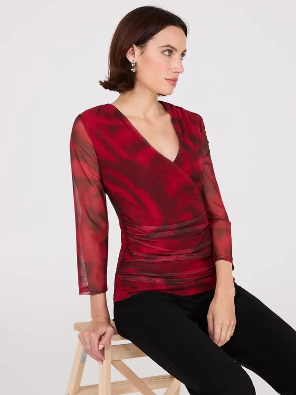 Rose Print Crossover Mesh Top - Image 3