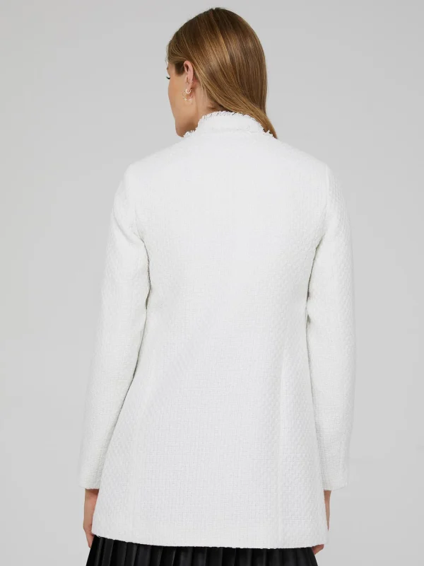 Long Open Boucle Blazer With Fringe Lapels - Image 10