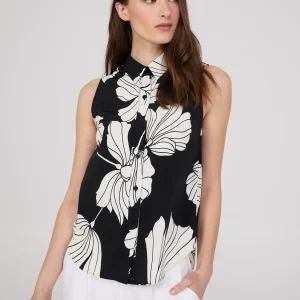 Sleeveless Floral Print Button-Front Blouse