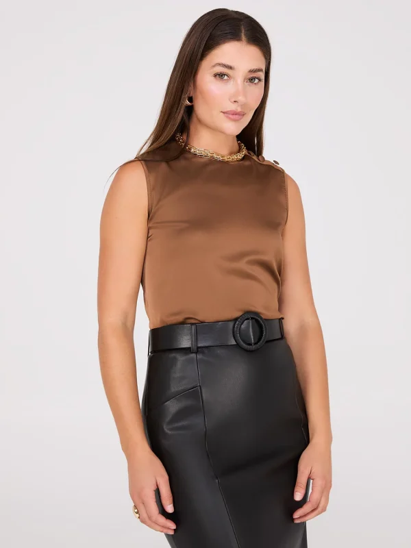 Sleeveless Satin Top With Button Details - Image 2