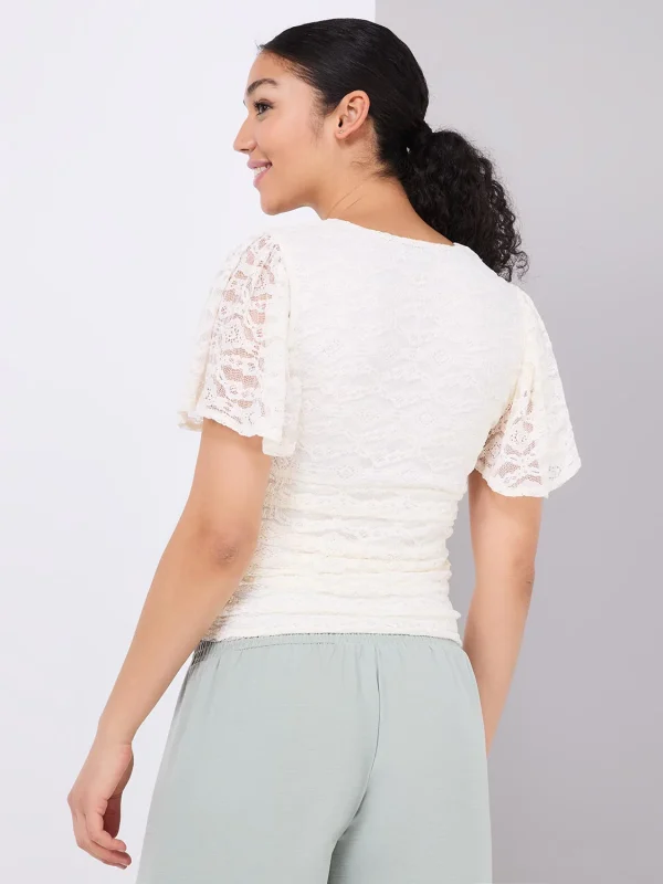 Lace Cross-Front Top With Flutter Sleeves - Image 9