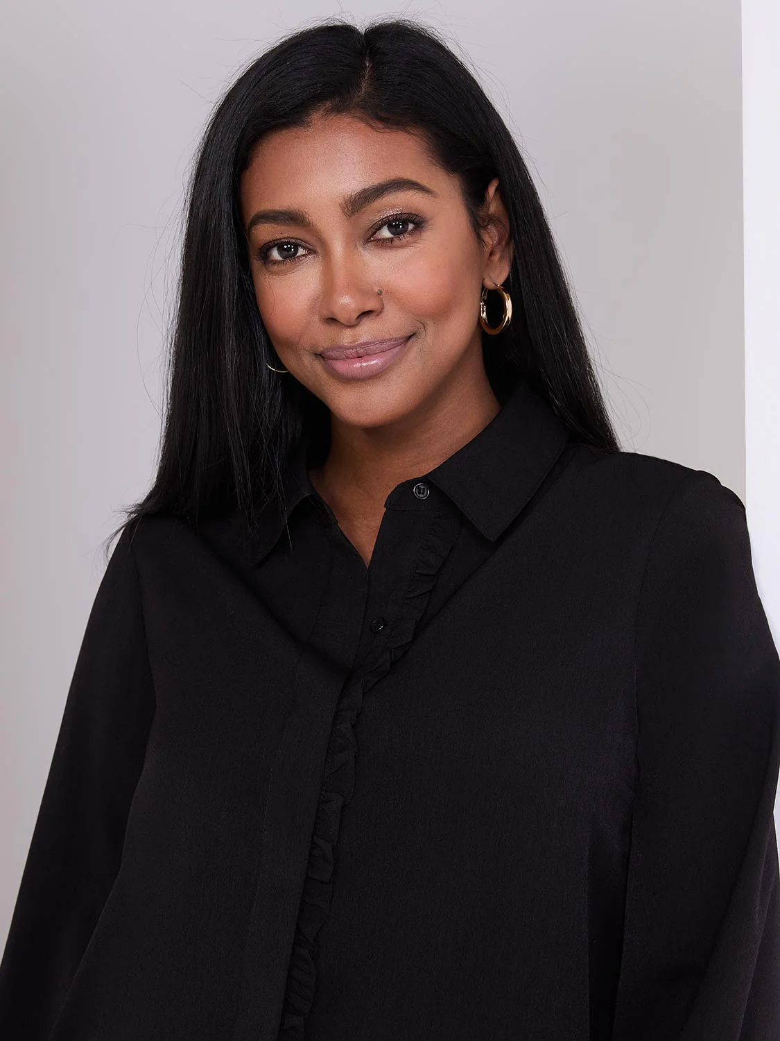 Button-Front Blouse With Ruffle Detail - Image 3