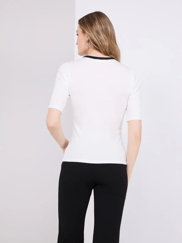 Contrast Neckline 3/4 Sleeve Top - Image 5