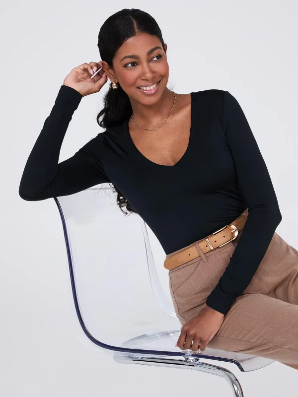 Double Layer V-Neck Long Sleeve Top - Image 2