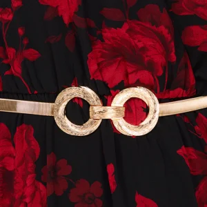 Gold Stretch Belt With Carved Buckle