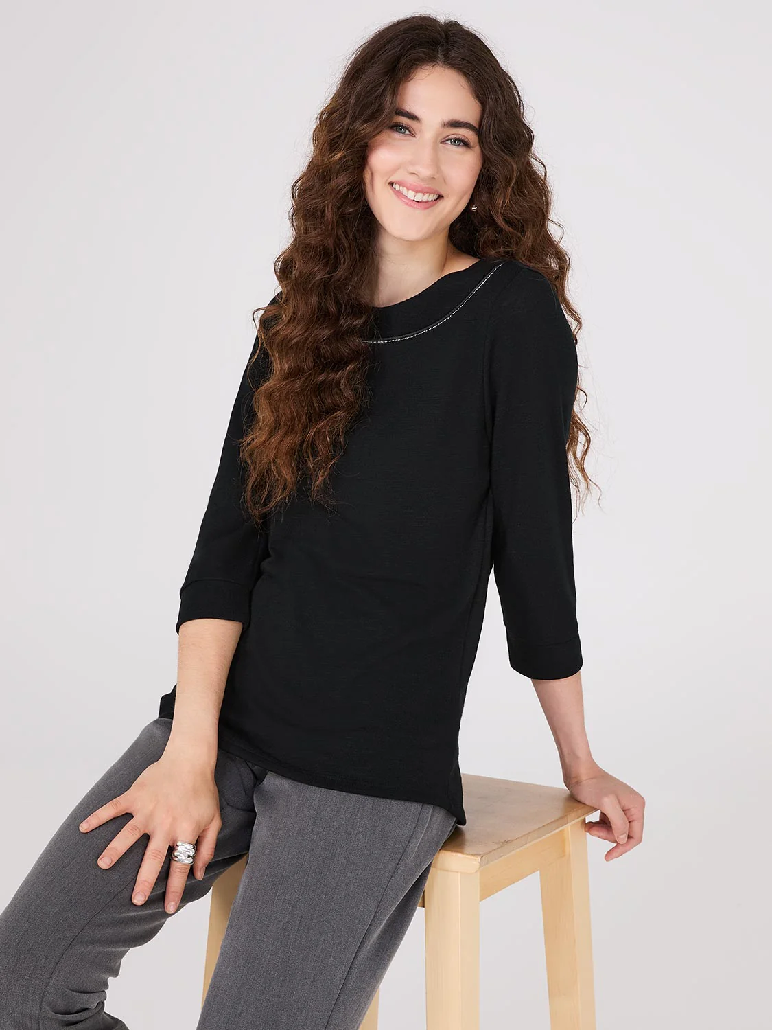 3/4 Sleeve Boat Neck Top - Image 7