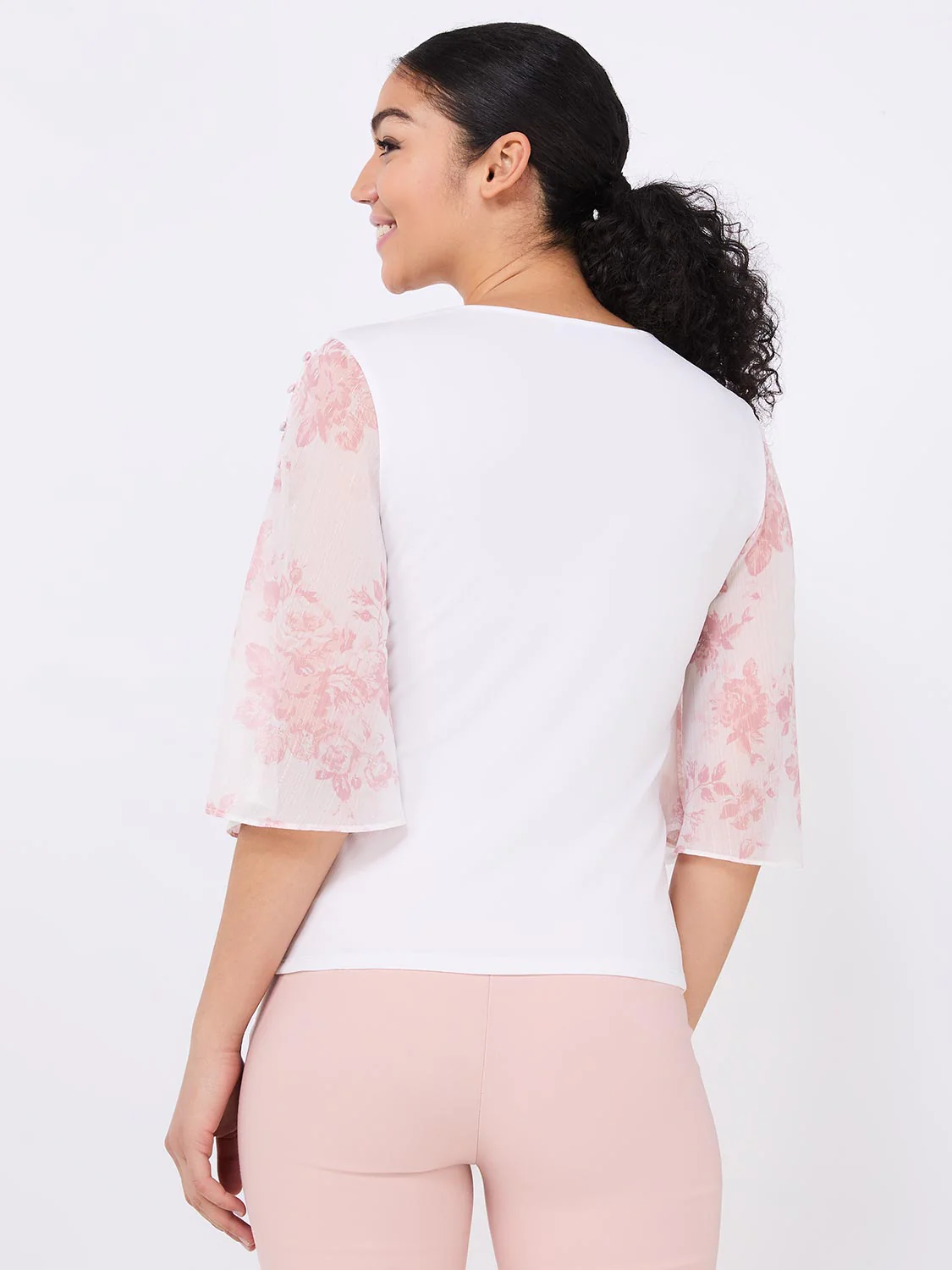 Chiffon Flutter Sleeve Top With Button Details - Image 5