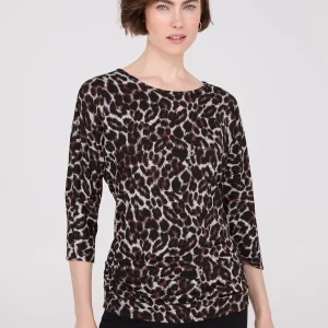 3/4 Sleeve Animal Print Top With Side Ruching