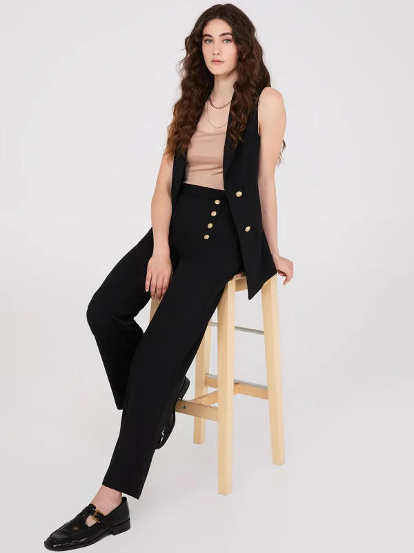 Wide-Leg Ankle Length Pants With Gold Button Details - Image 10