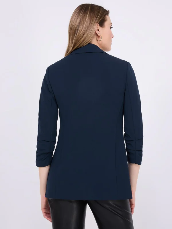 3/4 Ruched Sleeve Crepe Blazer - Image 13