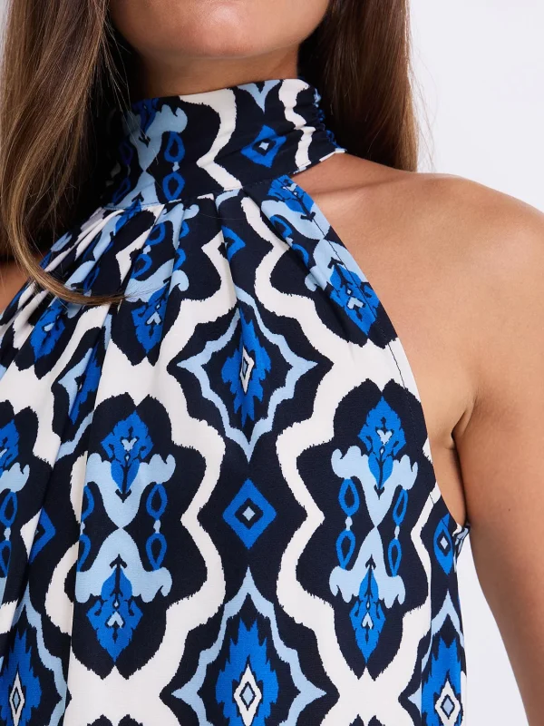 Tile Print Mock Neck Halter Top - Image 3