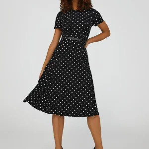 Polka Dot Belted Midi Dress