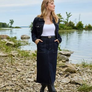 Denim Pencil Skirt With Front Slit