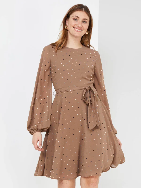 Dot Print Chiffon Fit & Flare Dress - Image 2