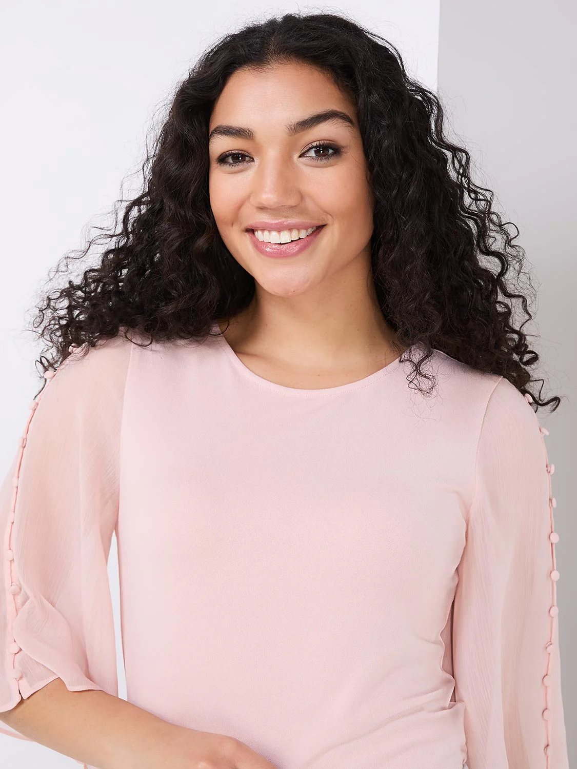 Chiffon Flutter Sleeve Top With Button Details - Image 2