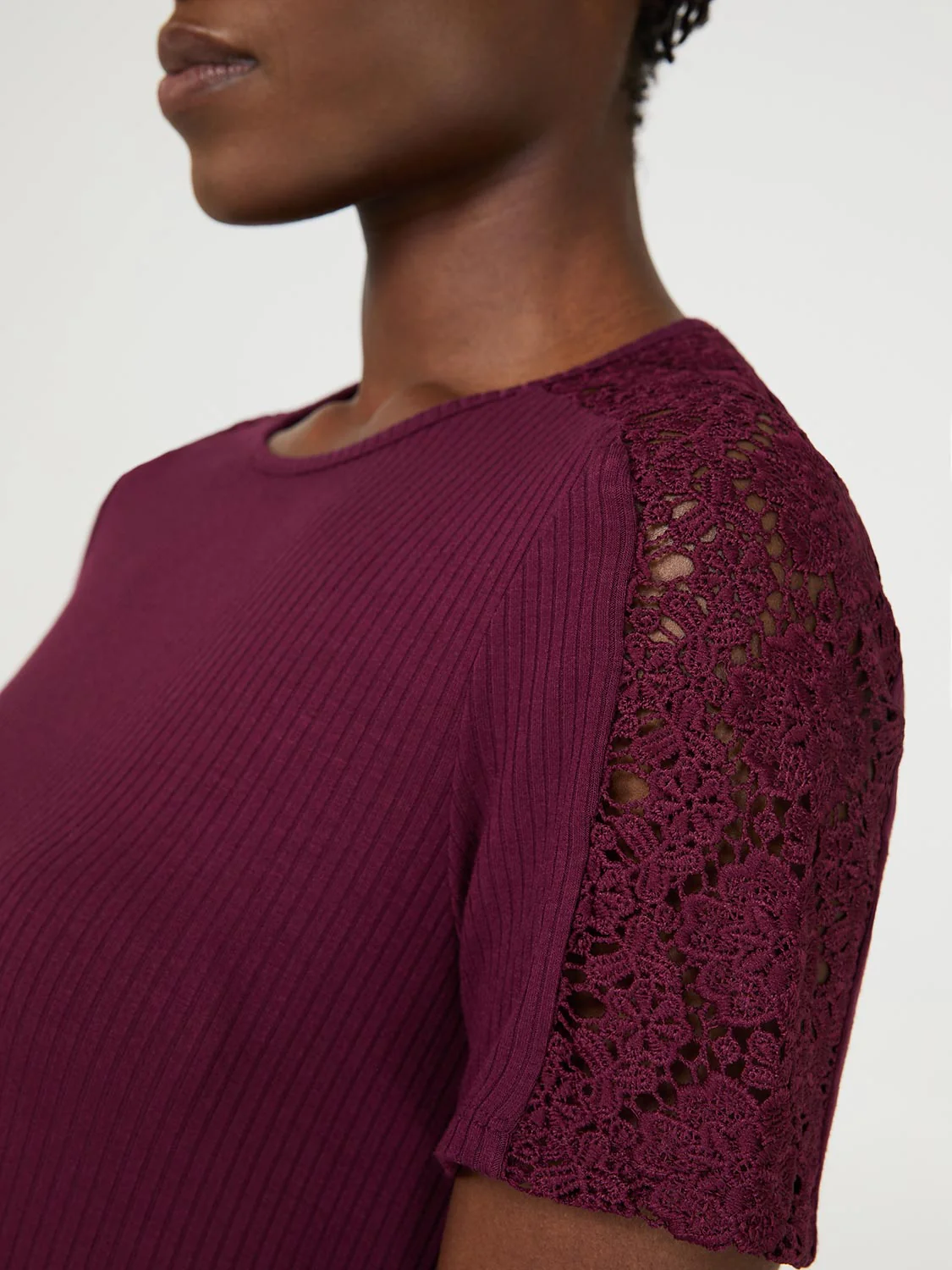 Short Crochet Sleeve Ribbed Top - Image 3