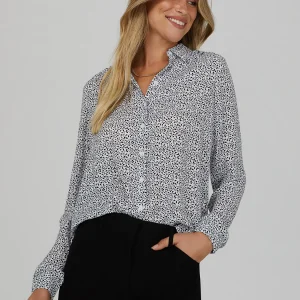 Printed Chiffon Button-Down Blouse
