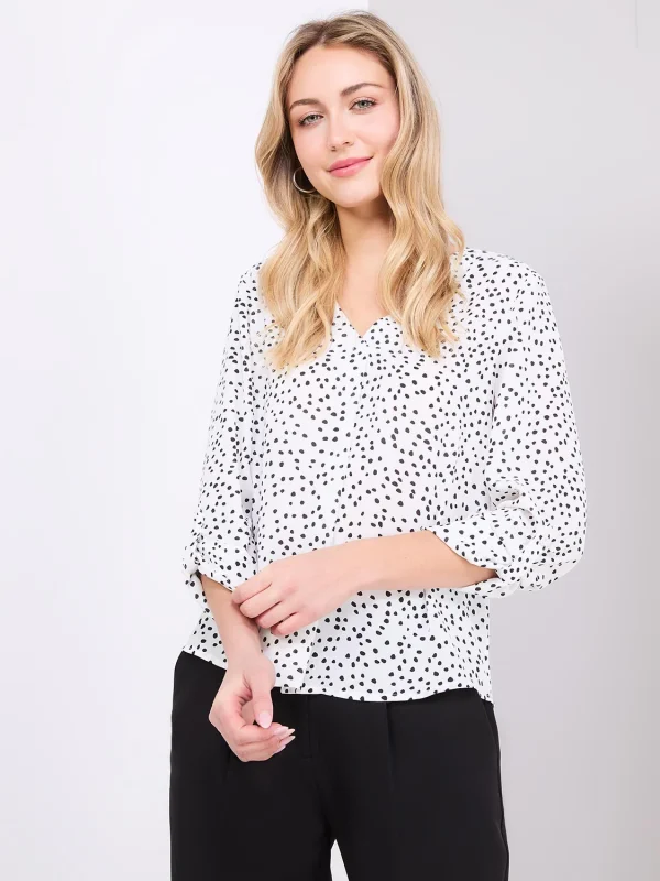 Printed V-Neck Long Sleeve Popover Blouse - Image 3