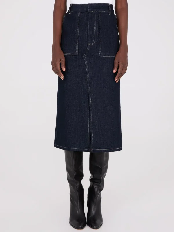 Denim Pencil Skirt With Front Slit - Image 3