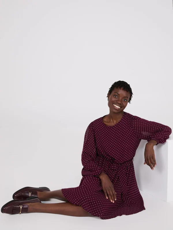 Dot Print Chiffon Fit & Flare Mini Dress - Image 2
