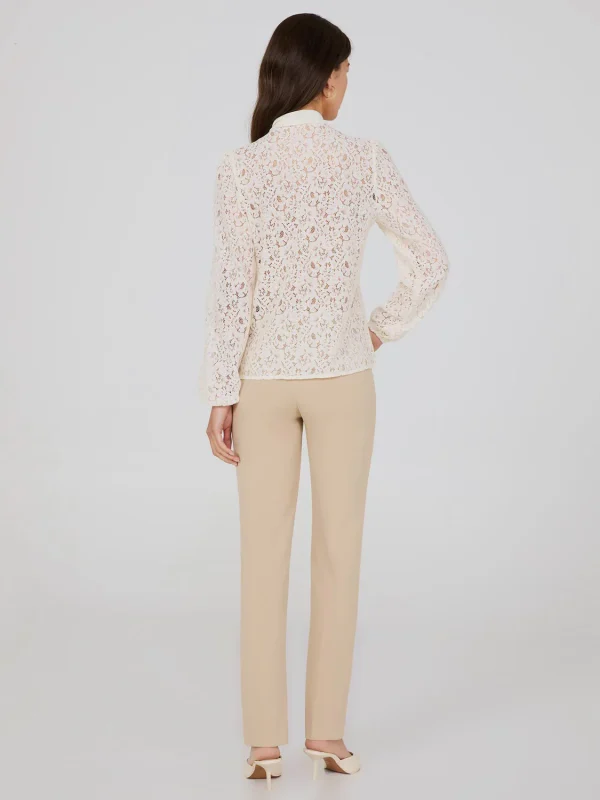 Lace Button-Front Bow Blouse - Image 5
