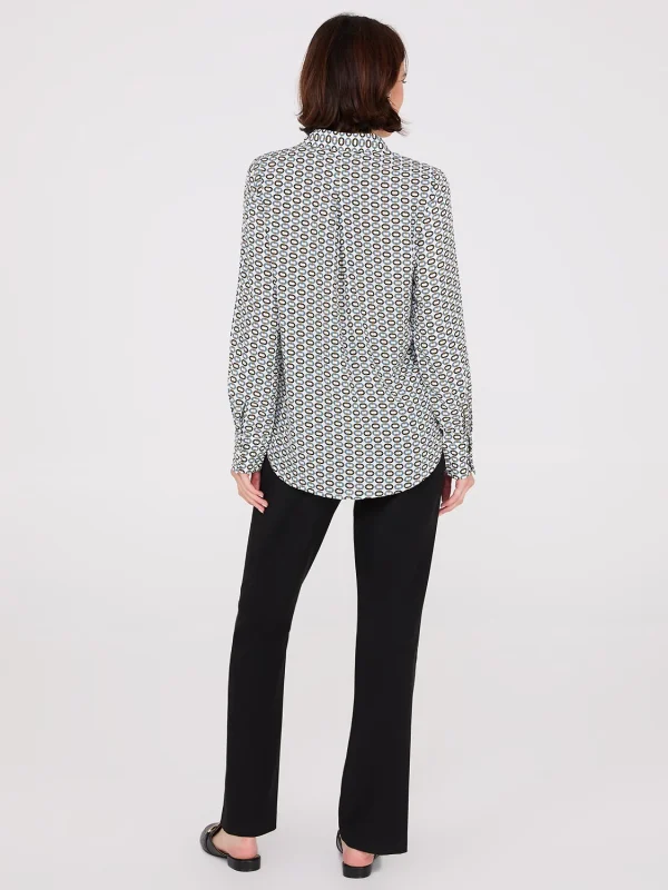 Geo Print Chiffon Button-Front Blouse - Image 4