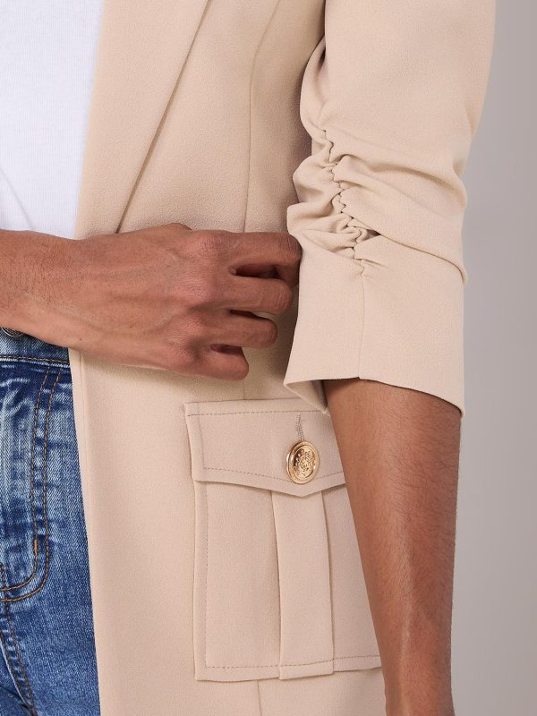 3/4 Ruched Sleeve Crepe Blazer - Image 12