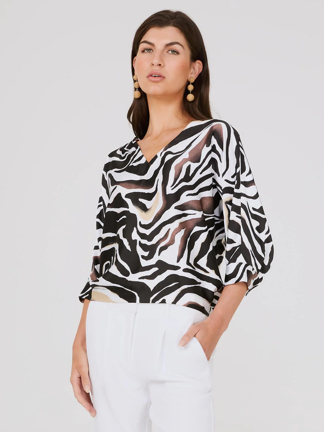 Animal Print Satin Dolman Sleeve Top - Image 2