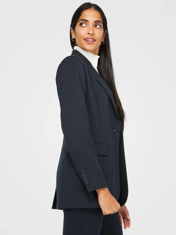 1-Button Striped Blazer With Flap Pockets - Image 6