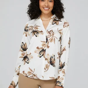 Floral Print Satin Split Neck Button-Front Blouse