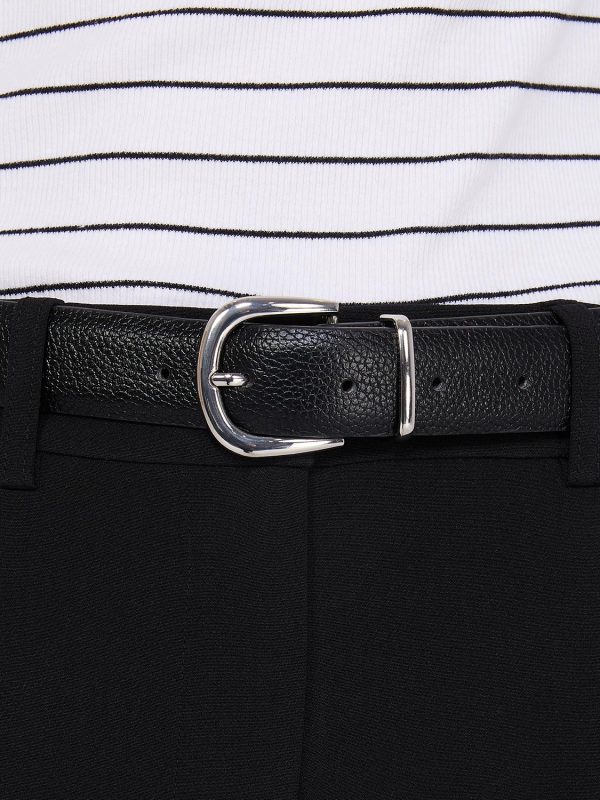 Faux Leather Belt With Silver Buckle