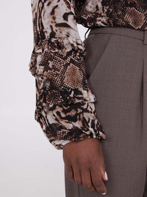 Animal Print Mesh Top With Ruffle Details - Image 3