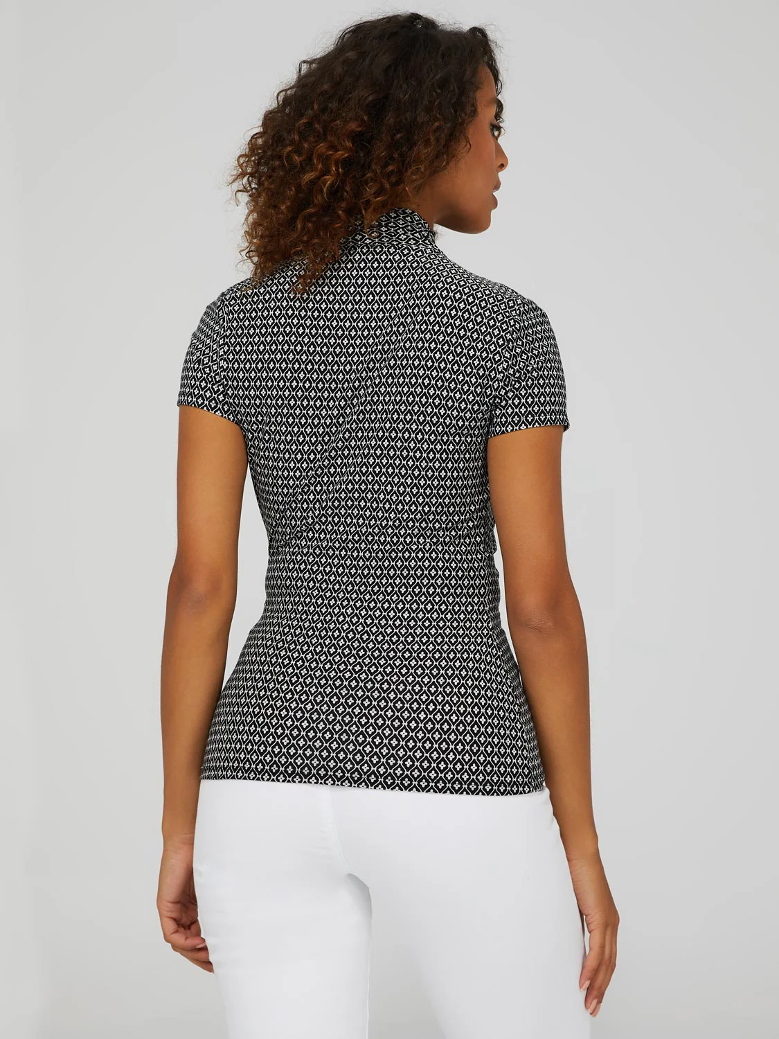 Geo Print Short Sleeve Crossover Front Top - Image 5
