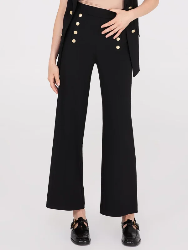 Wide-Leg Ankle Length Pants With Gold Button Details - Image 9