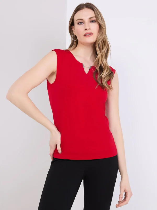 Sleeveless Top With Metal Bar Detail - Image 3
