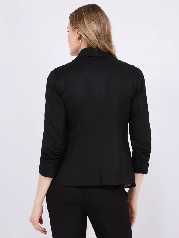 One-Button Ruched Sleeve Blazer - Image 5
