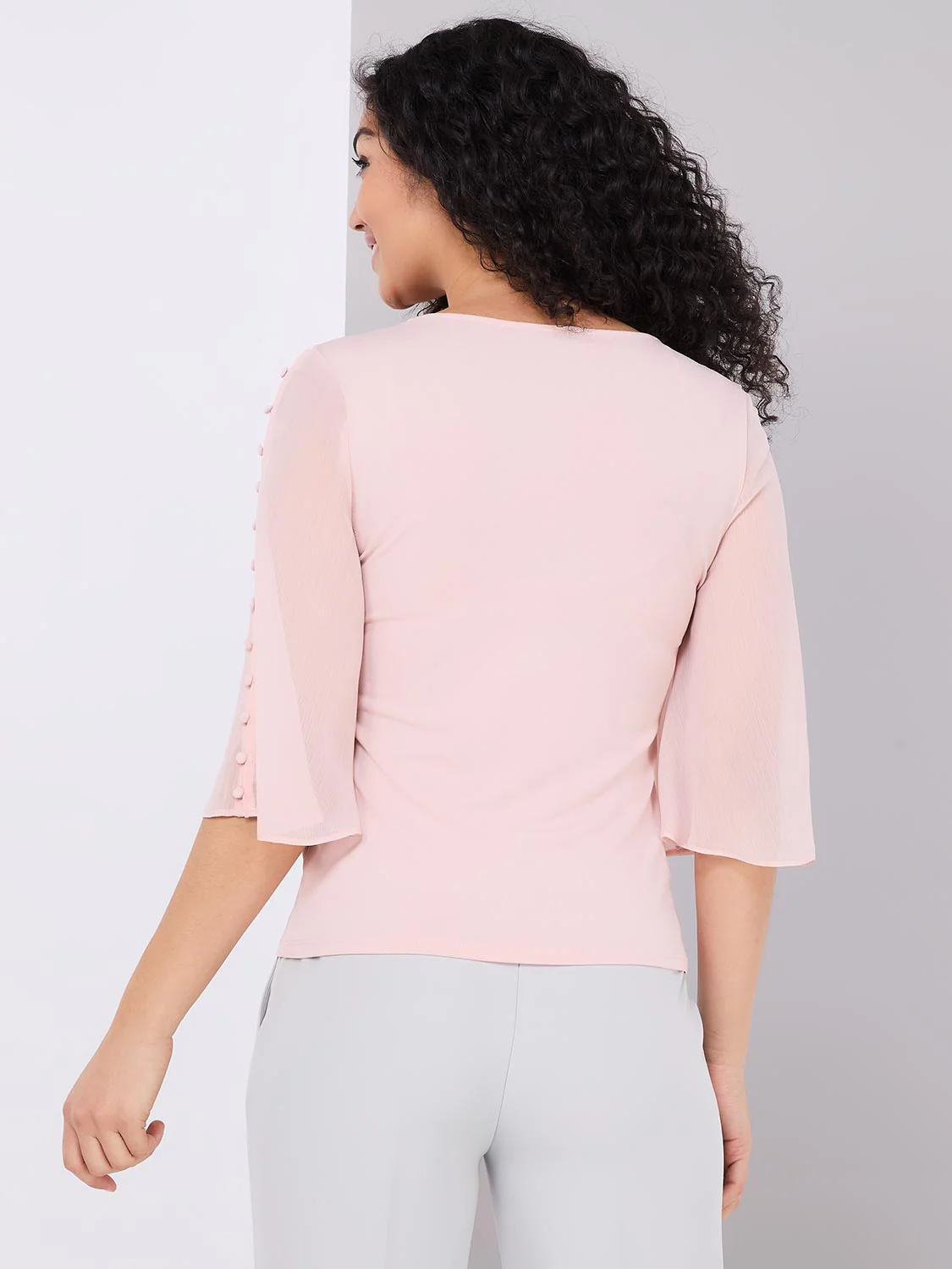 Chiffon Flutter Sleeve Top With Button Details - Image 5