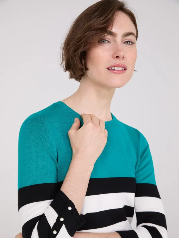 Striped Round Neck Sweater With Button Details - Image 3