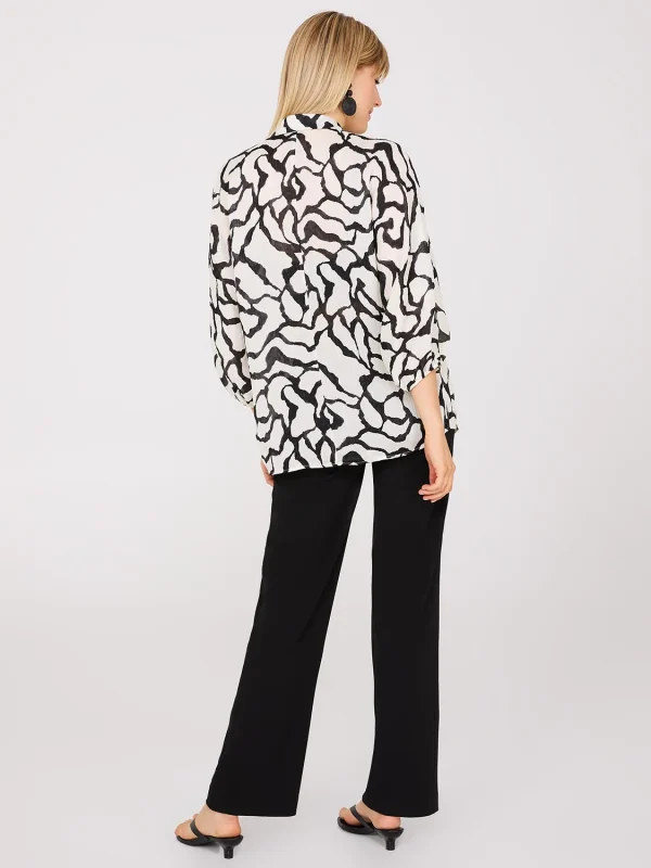 Abstract Print Crinkle Button-Front Blouse - Image 4