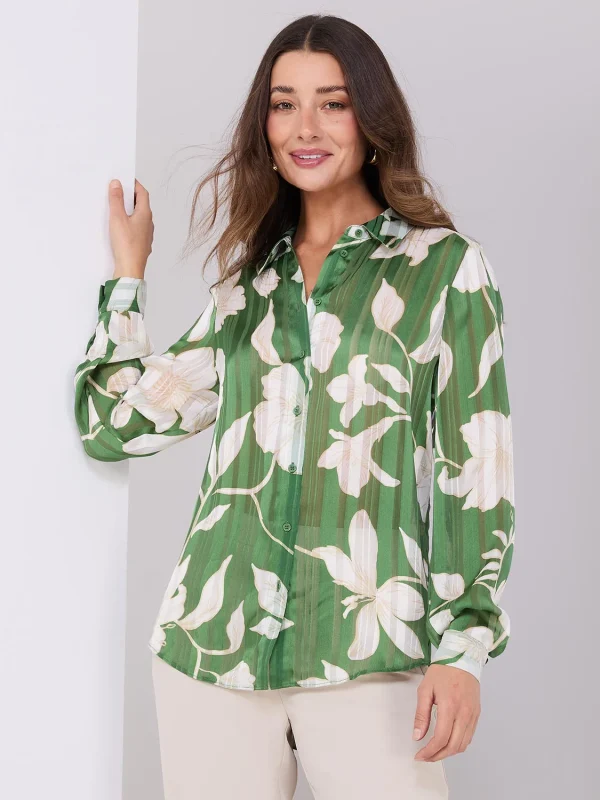 Printed Shadow Stripe Button-Front Blouse - Image 2