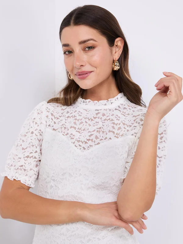 Floral Lace Mock Neck Short Sleeve Top - Image 3